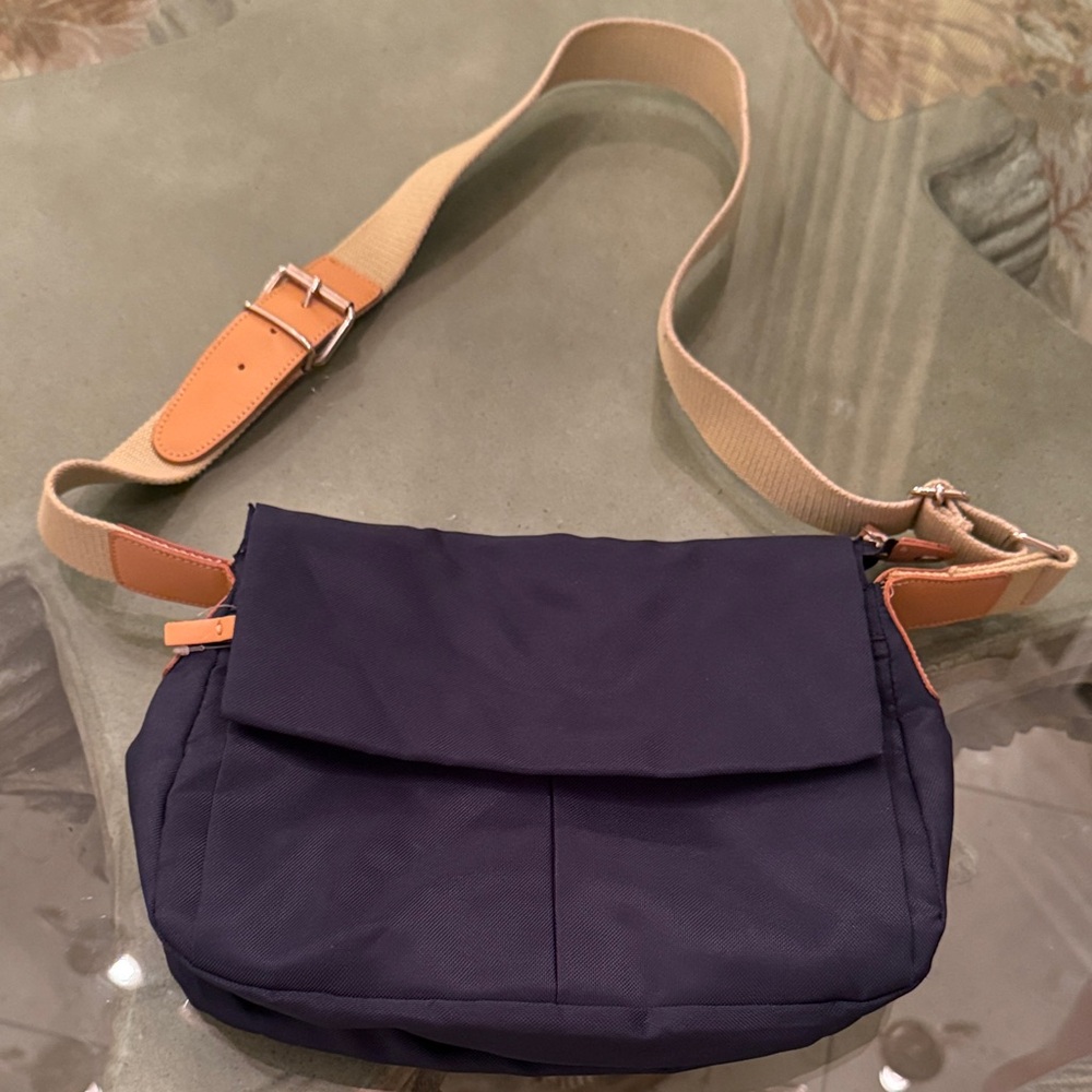 Elegant Navy and Tan Crossbody Bag